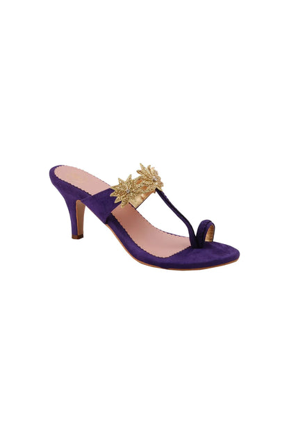 Purple Suede Lotus Kolhapuri Heels