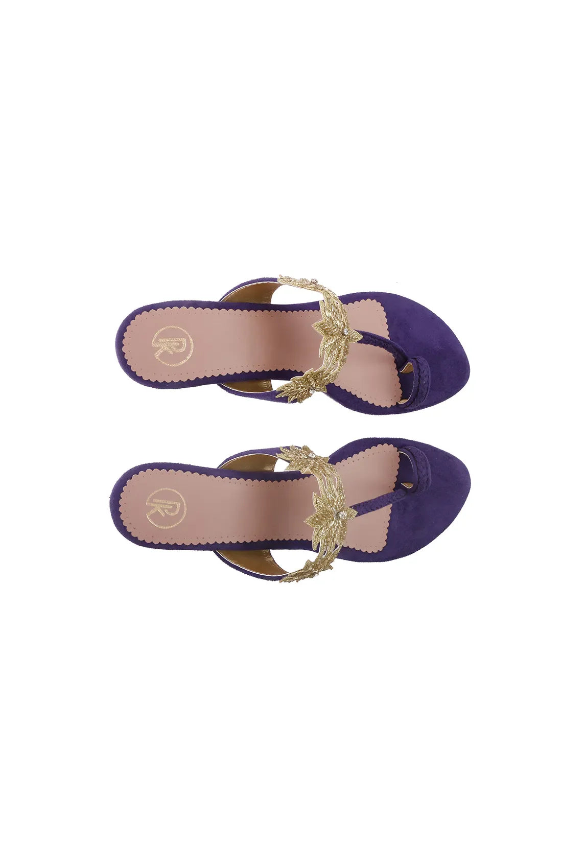 Purple Suede Lotus Kolhapuri Heels
