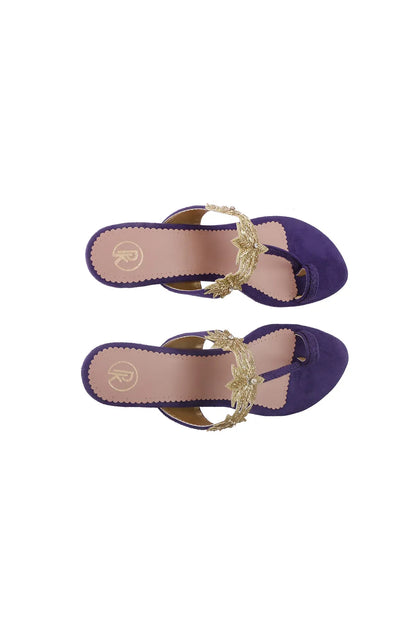 Purple Suede Lotus Kolhapuri Heels