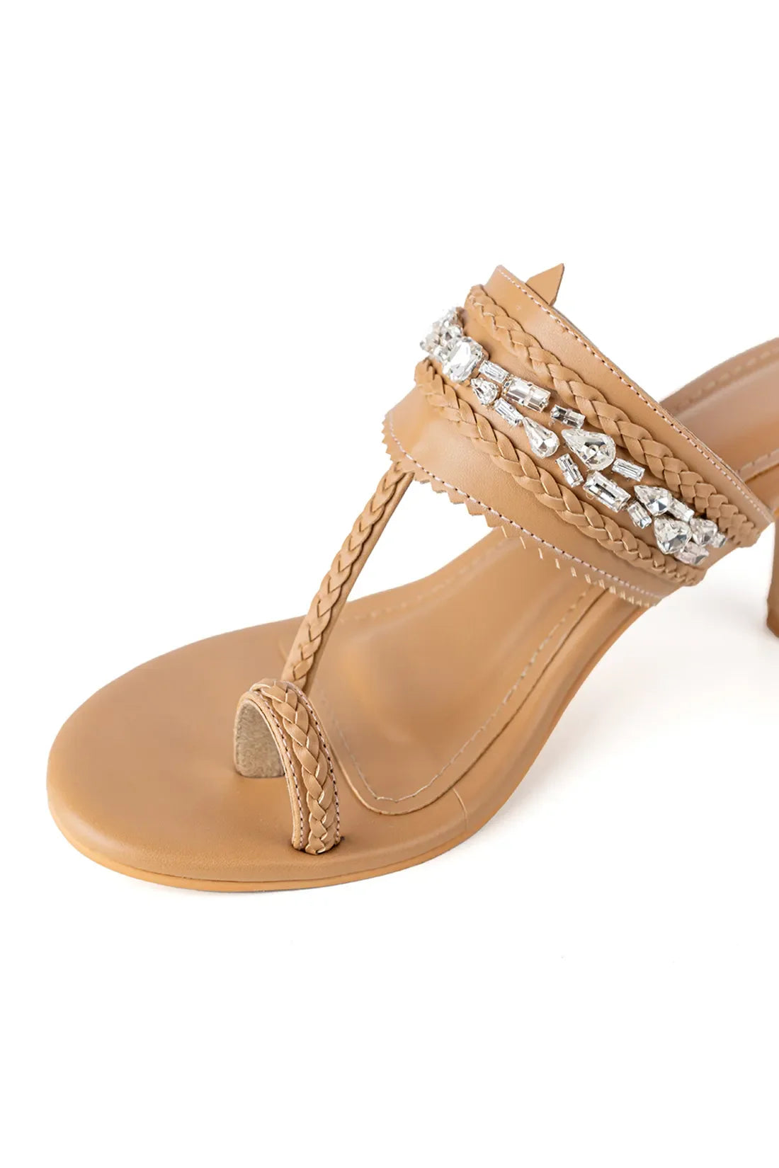 Beige Embellished Kolhapuri Heels