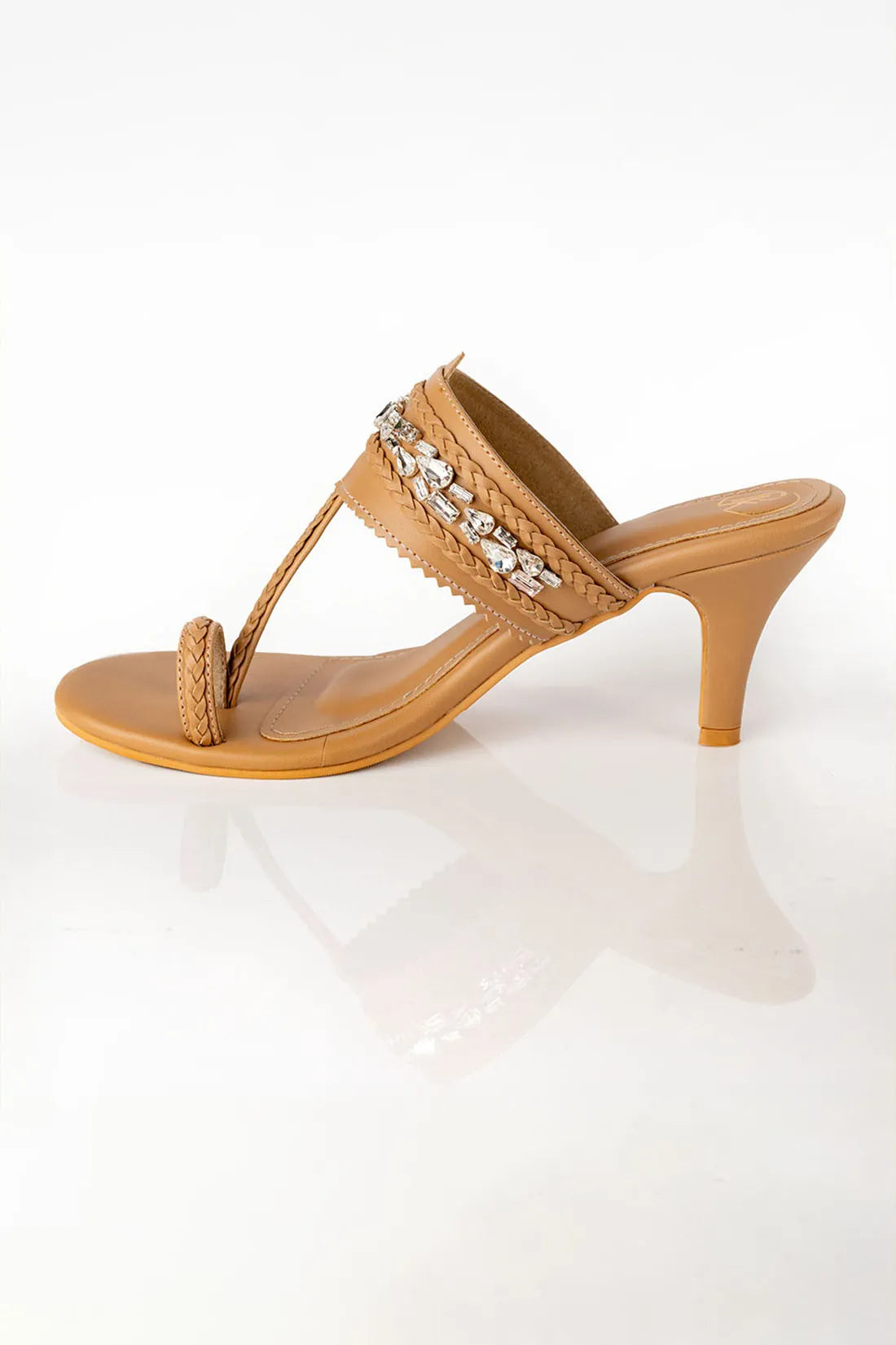 Beige Embellished Kolhapuri Heels