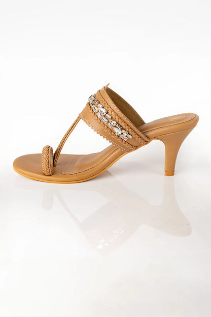 Beige Embellished Kolhapuri Heels