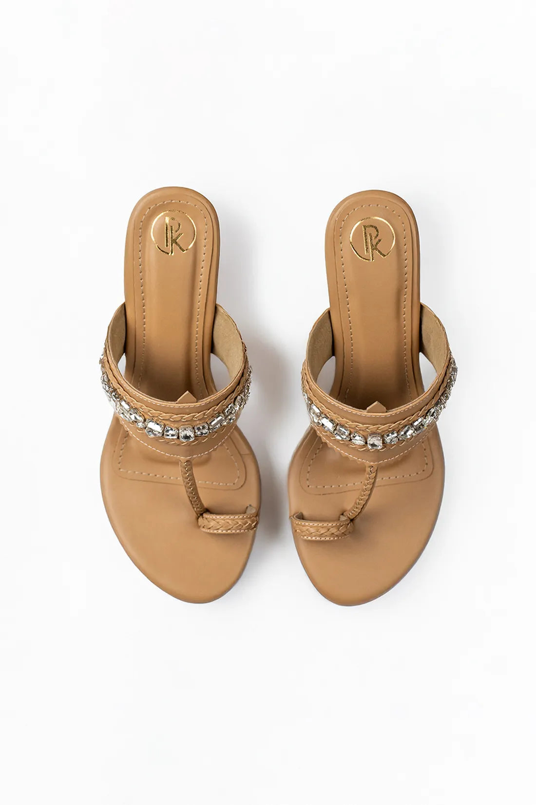 Beige Embellished Kolhapuri Heels