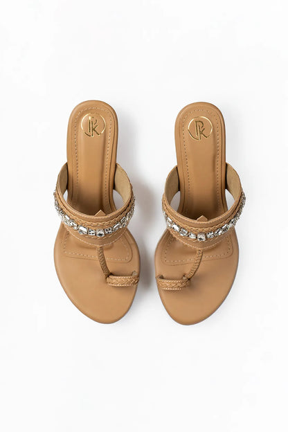 Beige Embellished Kolhapuri Heels