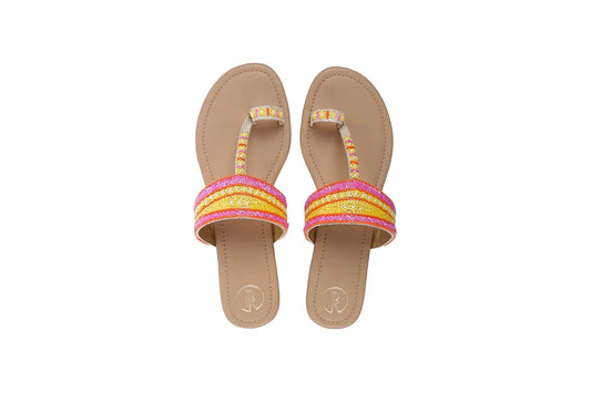 Neon Cutdana Kolhapuri Flats