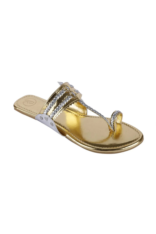 Gold & Silver Two Tone Kolhapuri Flats