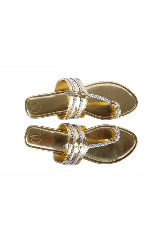 Gold & Silver Two Tone Kolhapuri Flats