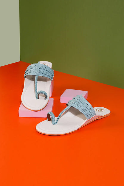 Blue Color Block Kolhapuri