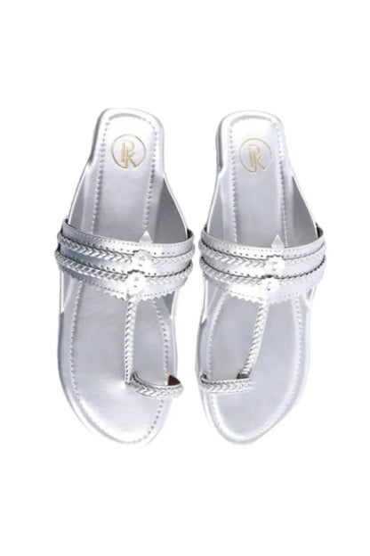 Dull Silver Kolhapuri Flats