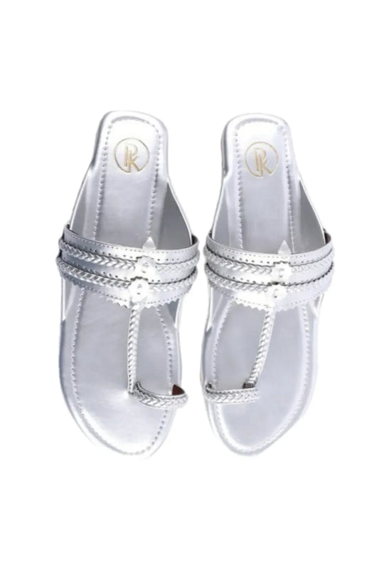 Dull Silver Kolhapuri Flats
