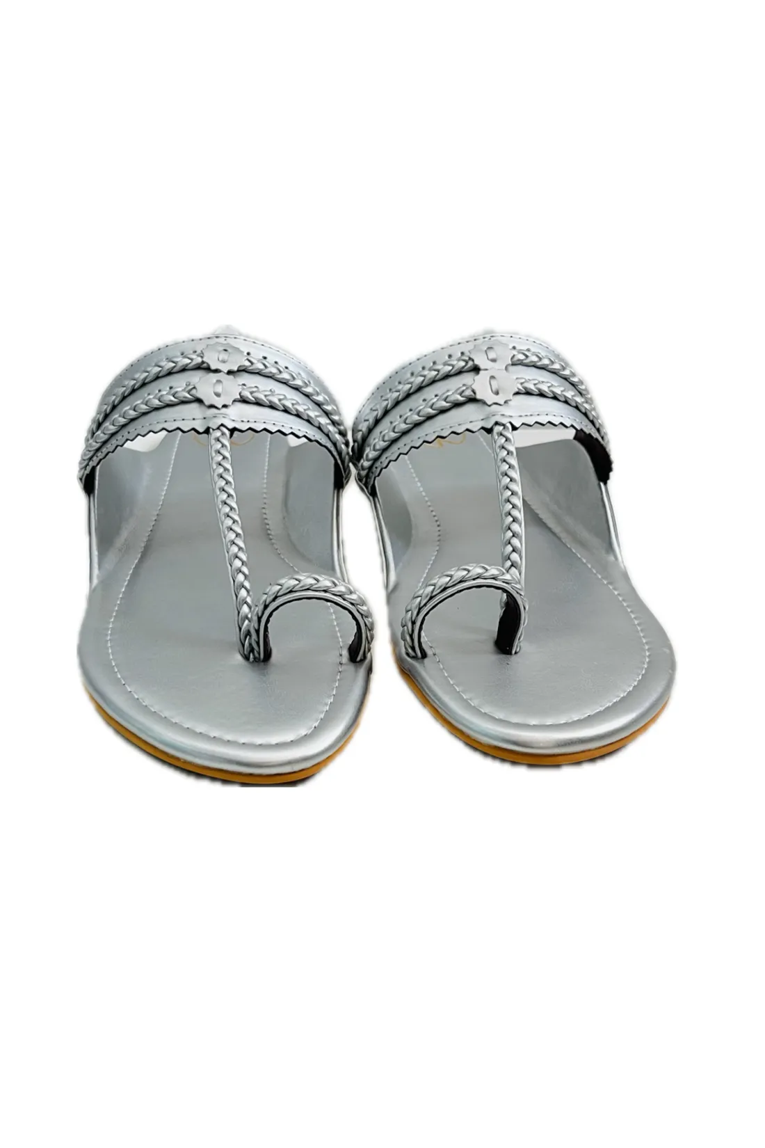Dull Silver Kolhapuri Flats