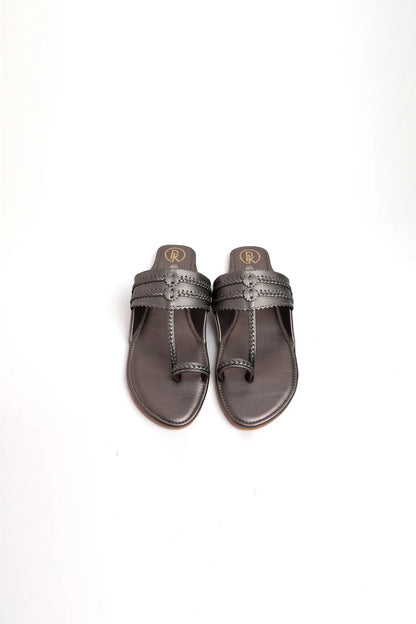 Metallic Grey Kolhapuri Flats