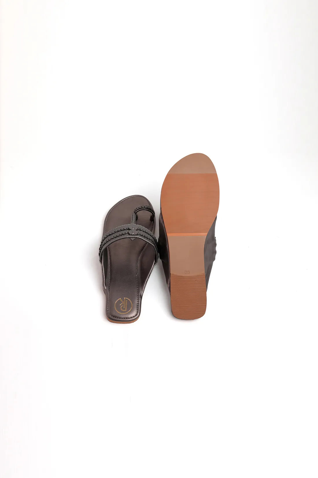 Metallic Grey Kolhapuri Flats