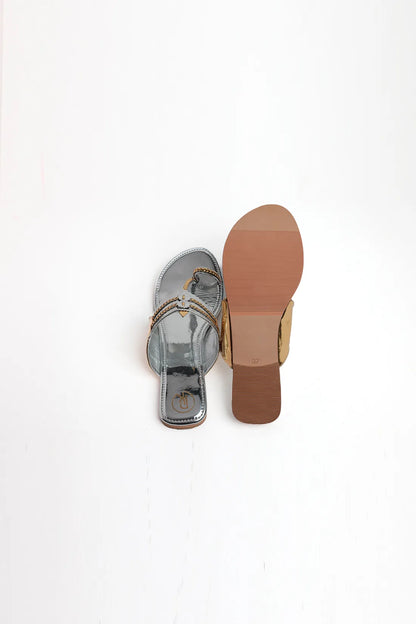 Silver Two Tone Kolhapuri Flats