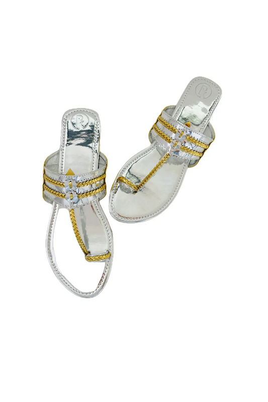 Silver Two Tone Kolhapuri Flats