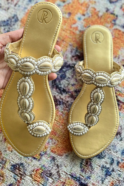 Gold Cowrie Kolhapuri Flats