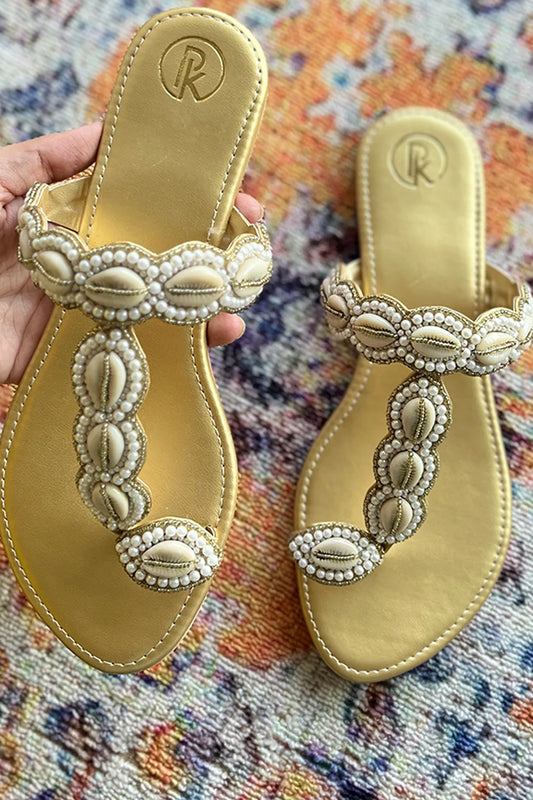 Gold Cowrie Kolhapuri Flats