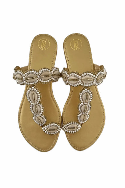 Gold Cowrie Kolhapuri Flats