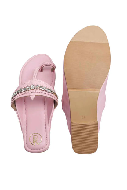 Pink Embellished Kolhapuri Flats