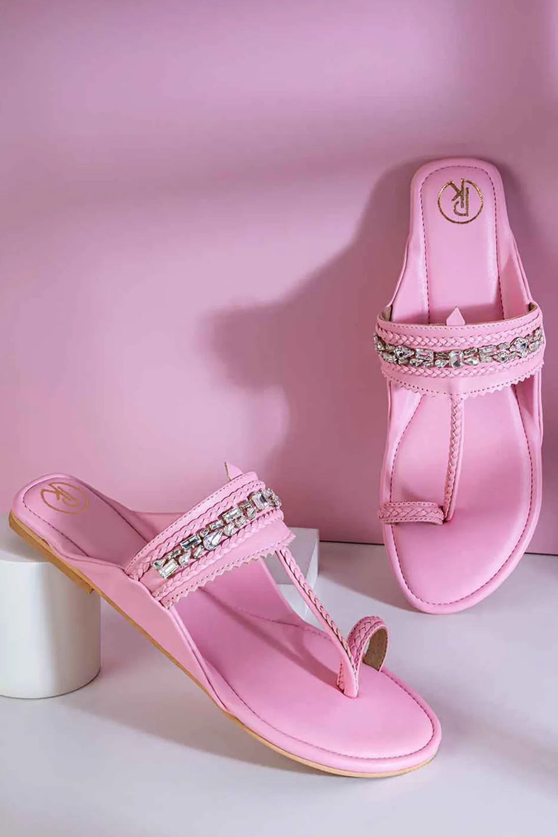 Pink Embellished Kolhapuri Flats
