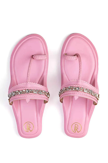 Pink Embellished Kolhapuri Flats