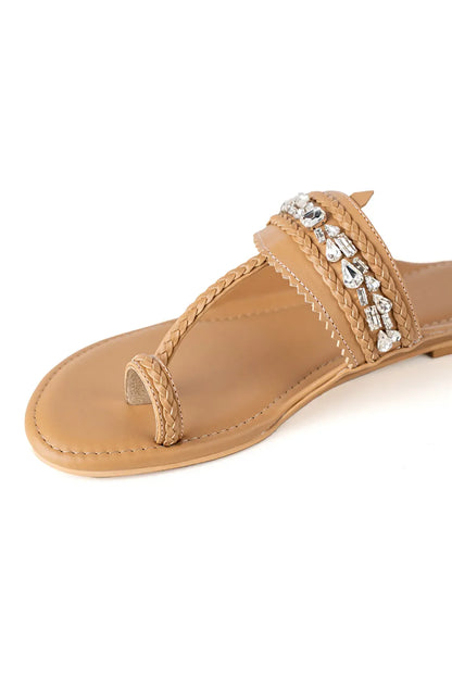 Beige Embellished Kolhapuri Flats