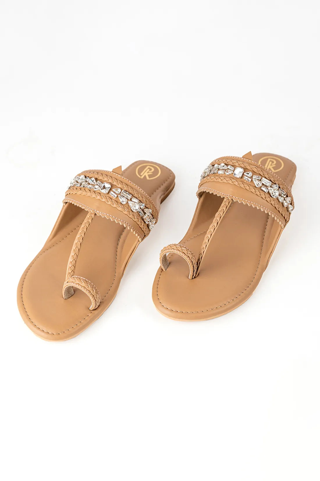 Beige Embellished Kolhapuri Flats