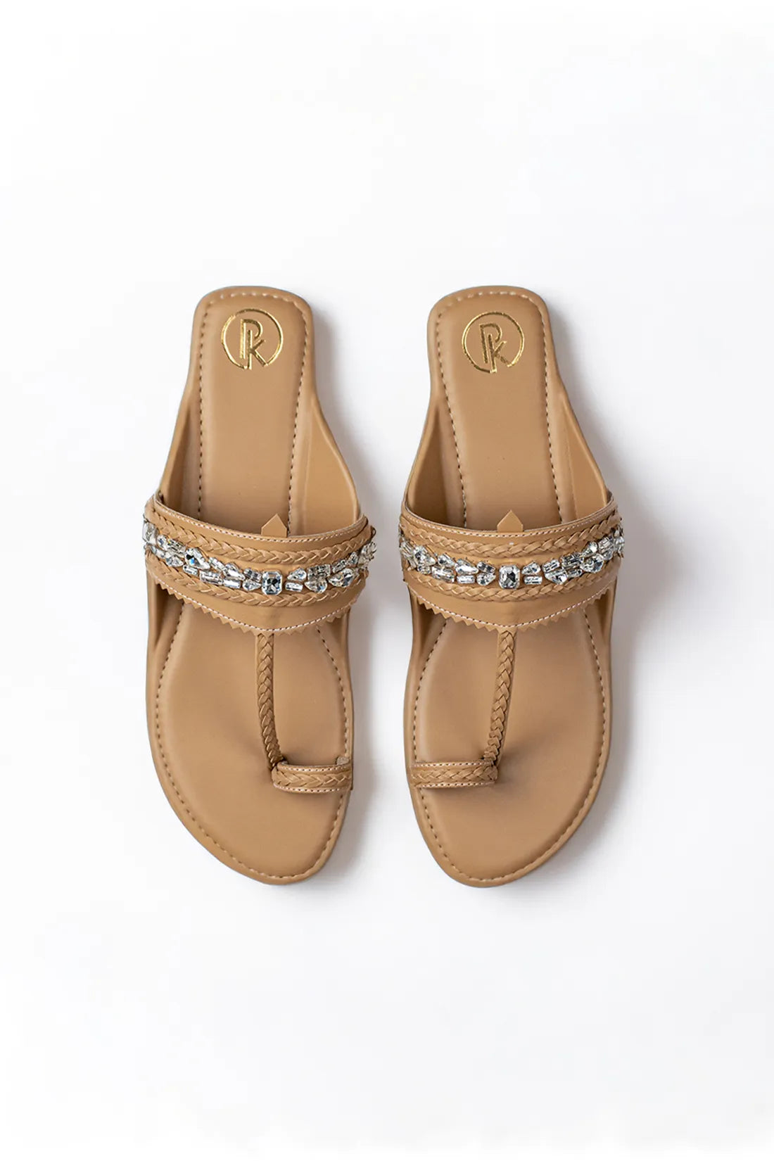 Beige Embellished Kolhapuri Flats
