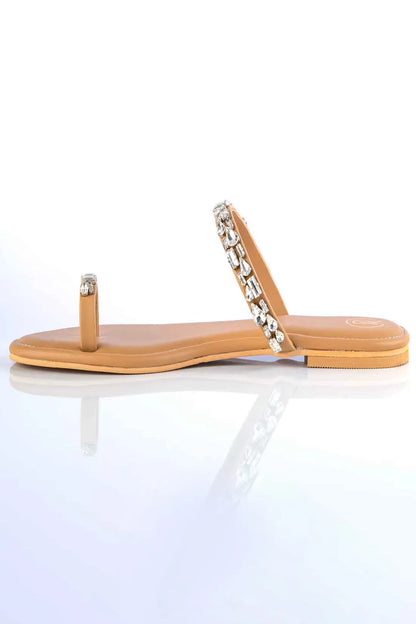 Tan Embellished Thumb Flats