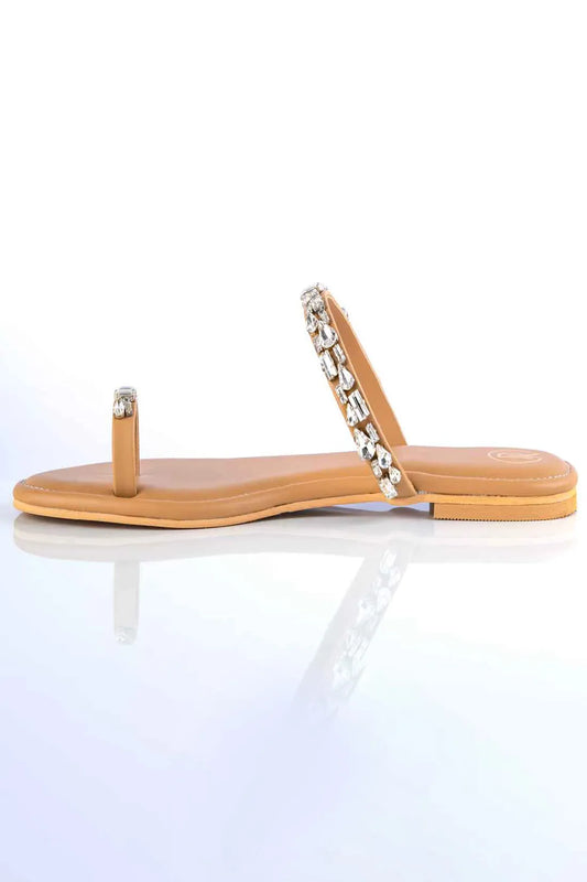Tan Embellished Thumb Flats