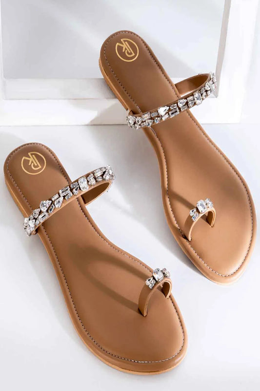 Tan Embellished Thumb Flats