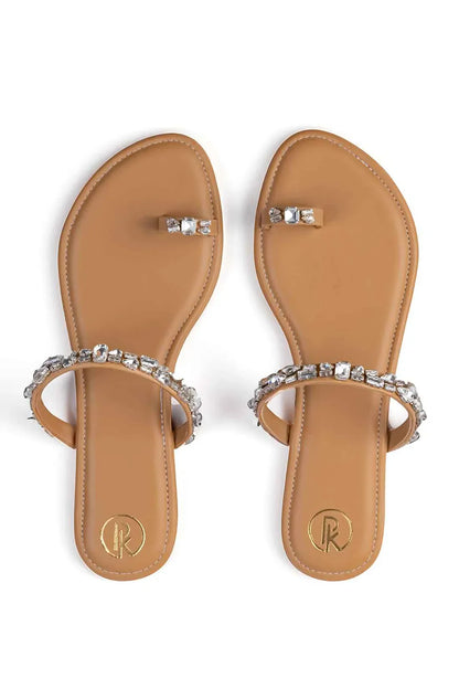 Tan Embellished Thumb Flats