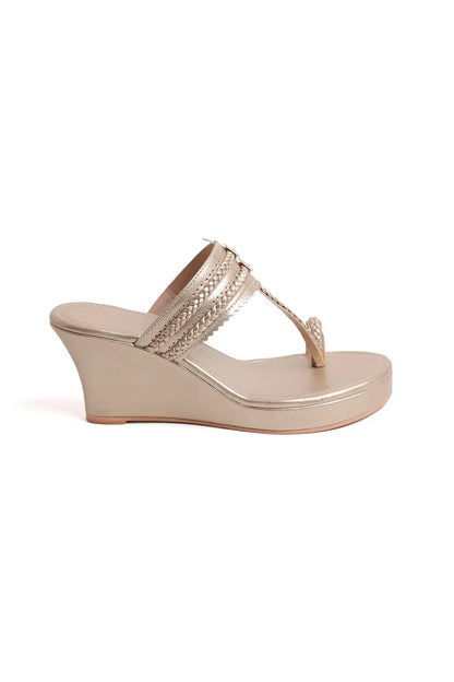 Dull Gold Kolhapuri Wedges