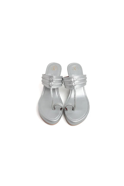 Dull Silver Kolhapuri Wedges