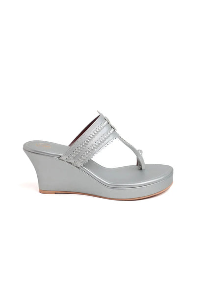 Dull Silver Kolhapuri Wedges
