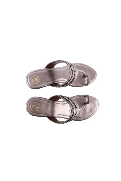 Metallic Grey Kolhapuri Wedges