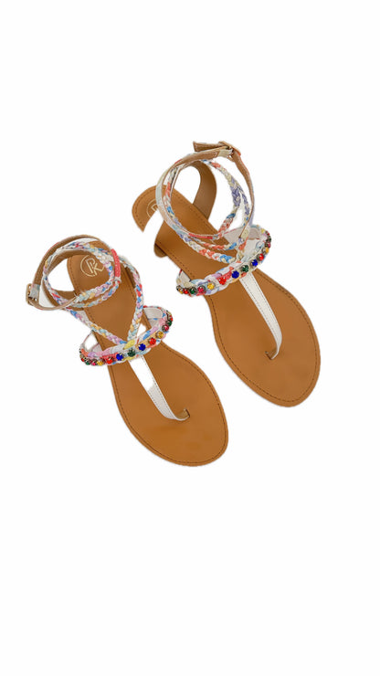 White Poppy T Strap Sandals