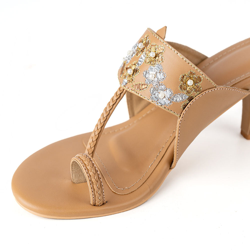 Beige Mukaish Heels
