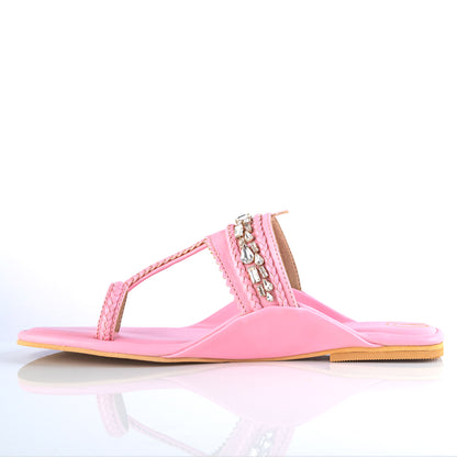 Pink Embellished Kolhapuri Flats