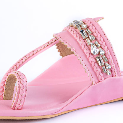 Pink Embellished Kolhapuri Flats