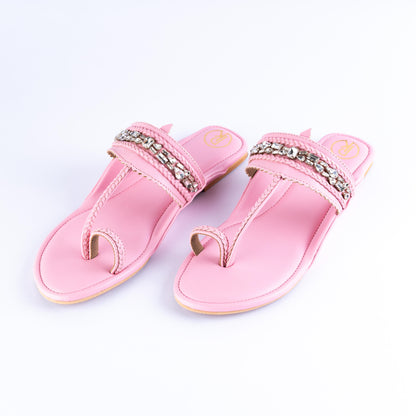 Pink Embellished Kolhapuri Flats