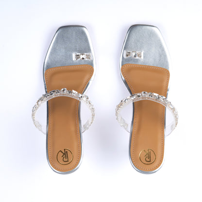 Silver Embellished Thumb Heels