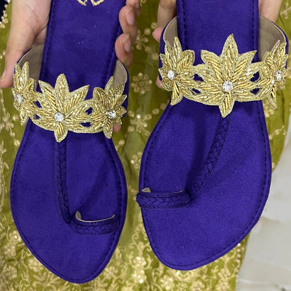 Suede Lotus Kolhapuri Flats