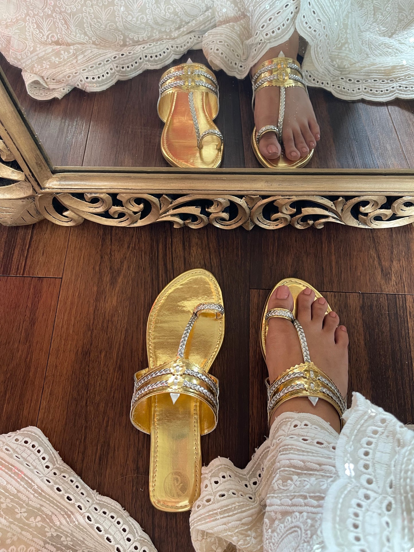 Gold & Silver Two Tone Kolhapuri Flats