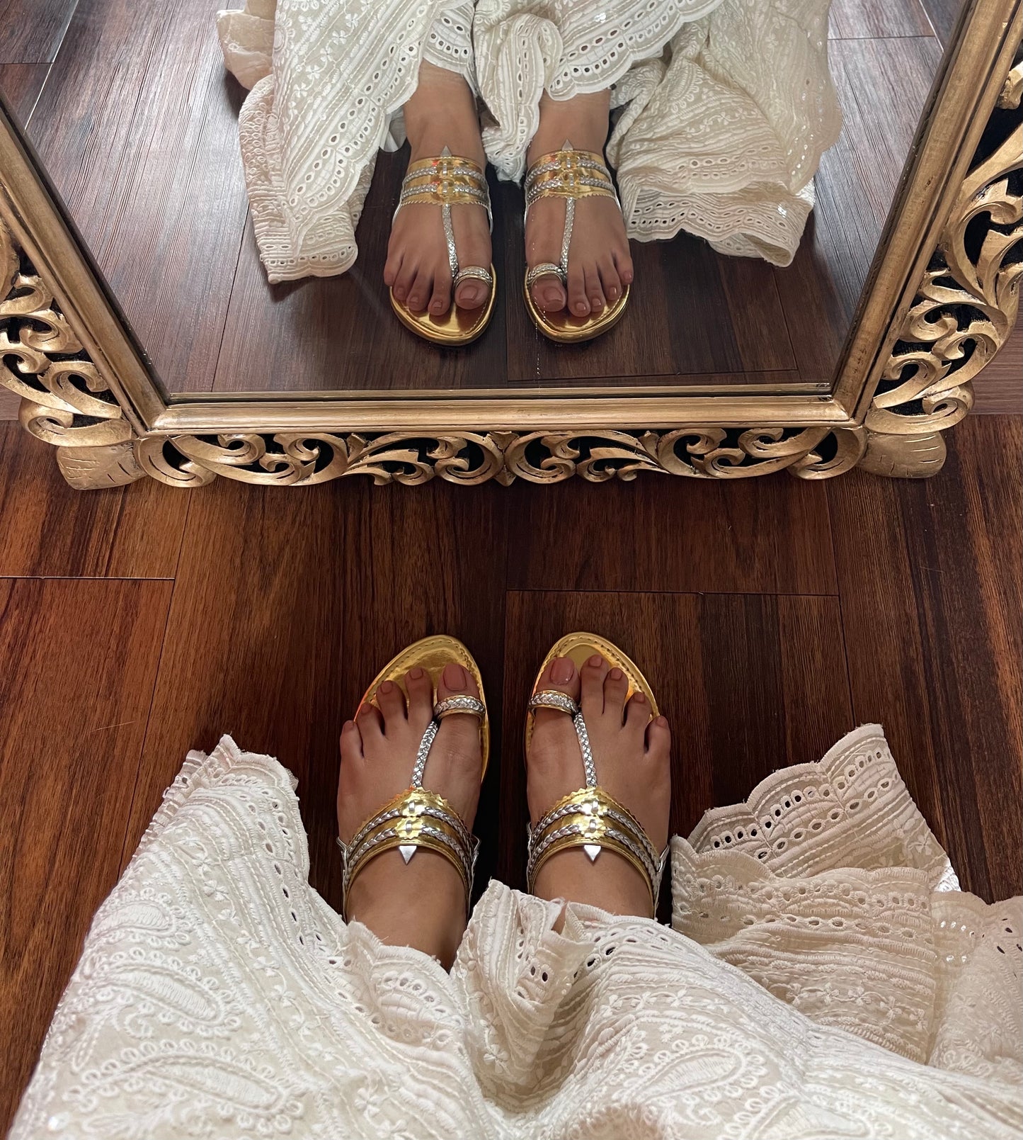 Gold & Silver Two Tone Kolhapuri Flats