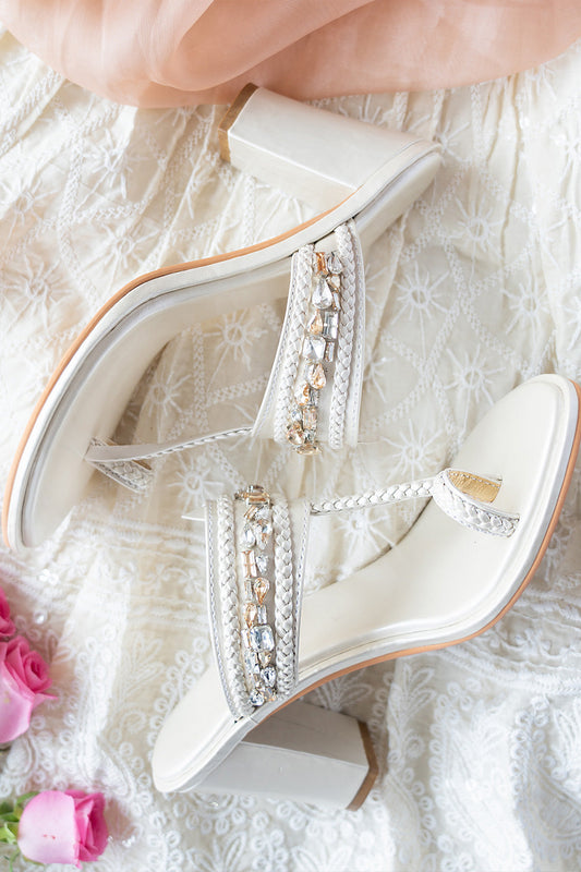 Ivory Enbellished Block Heels