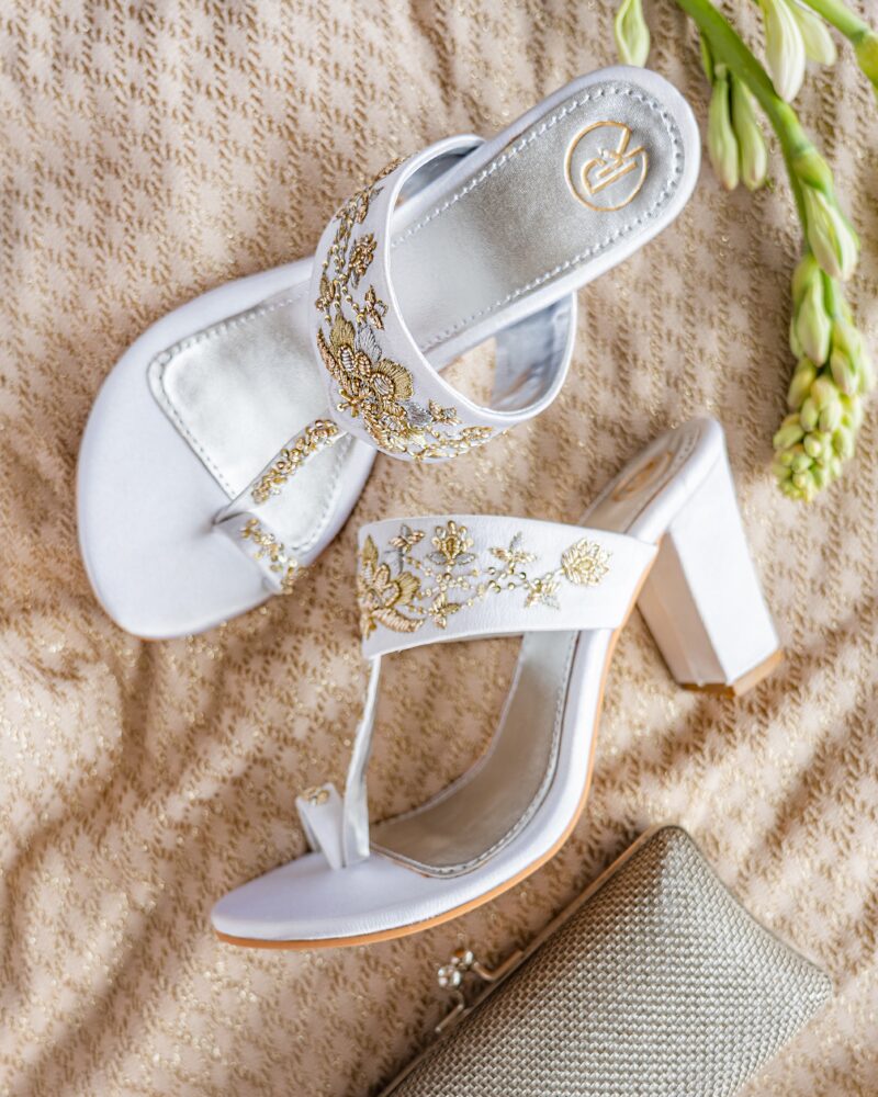 IVORY LOTUS BLOCK HEELS KOLHAPURI