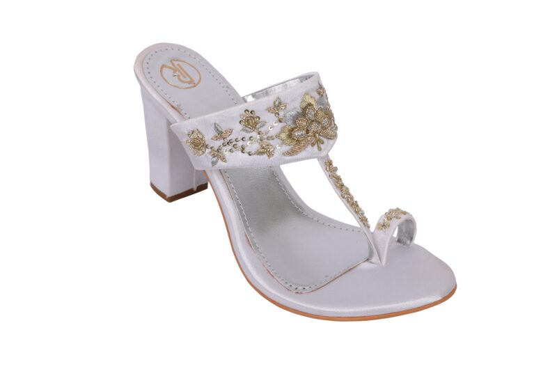 IVORY LOTUS BLOCK HEELS KOLHAPURI