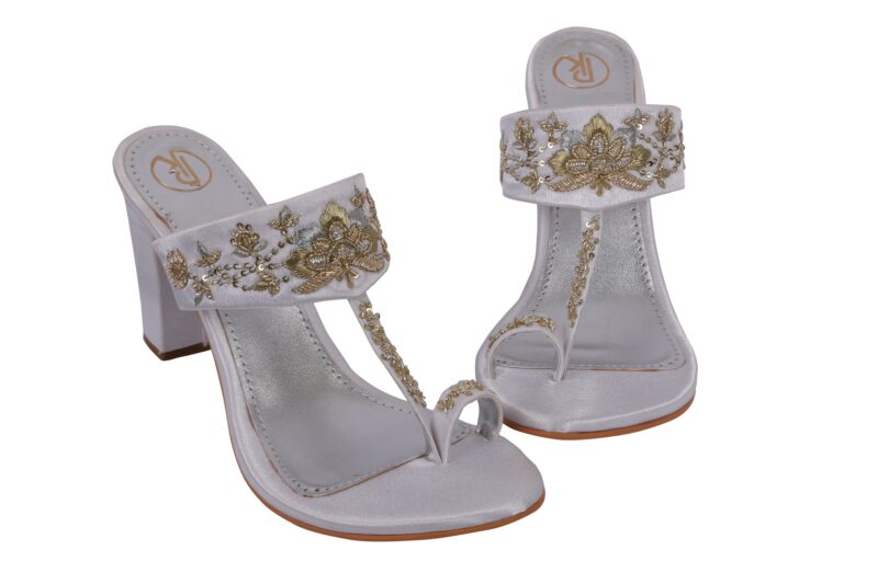 IVORY LOTUS BLOCK HEELS KOLHAPURI