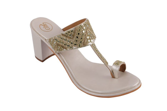 IVORY SHEESHA BLOCK HEELS KOLHAPURI